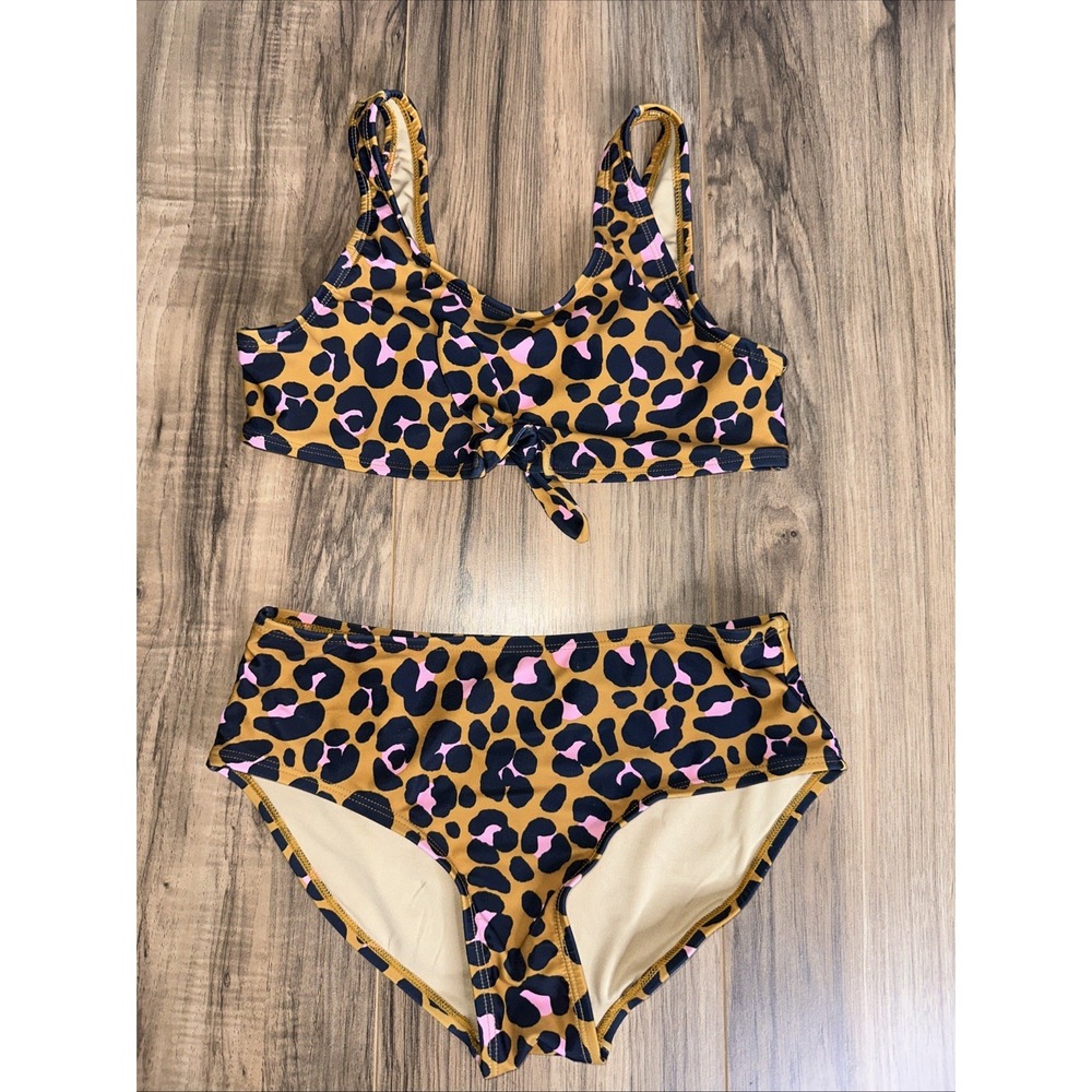 Old Navy Girls Two Piece Bathing Suit XL Cheetah Print